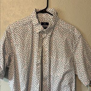 George Men's Casual Button Down Shirt - White with Blue and Red Pattern